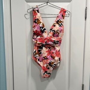 Kona Sol Pink & Coral Floral One-Piece Swimsuit